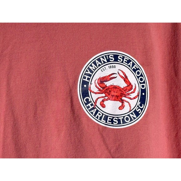HYMAN'S SEAFOOD CHARLESTON SC Short Sleeve Pull-Over T-Shirt Peach XL - Picture 3 of 5